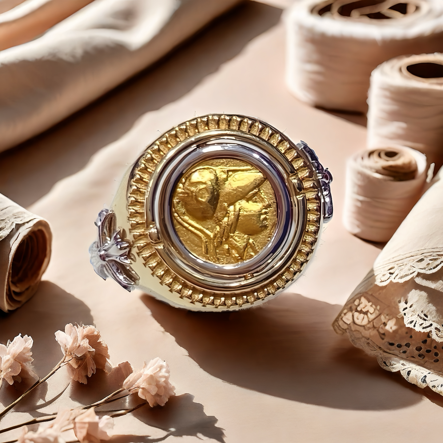 Ancient Coin Medallion Electrum Gold Ring (Item No. COIN071）