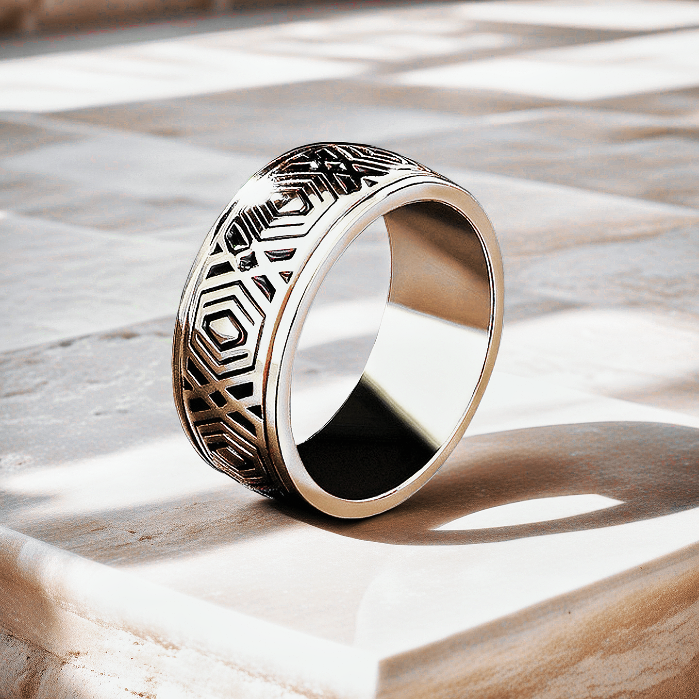 Rotatable Enamel Greek Key 925 Sterling Silver/9k/14k/18k Gold Ring (Item No. GR0001）