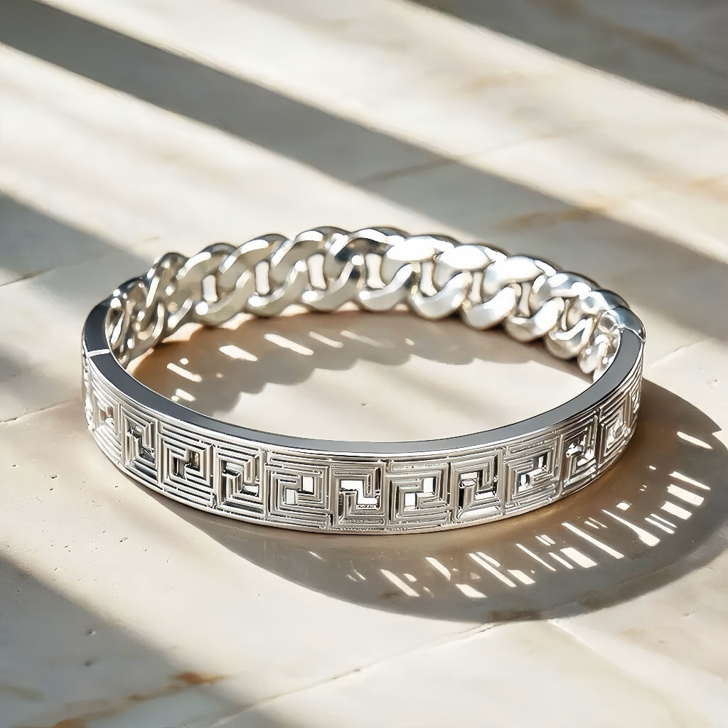 Greek Key Hollow Silver Bracelet Chain (Item No. TDBS0003）