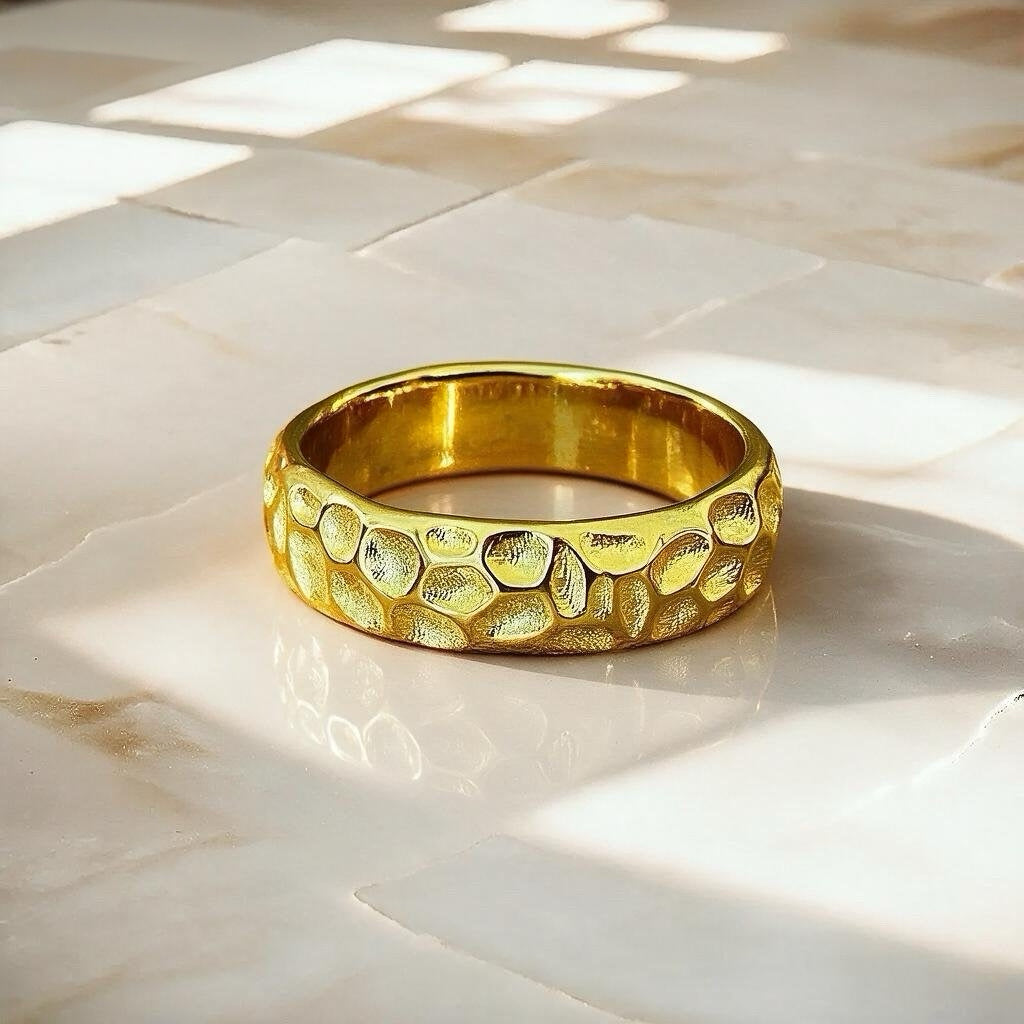 Hammered Sterling Silver/9k/14k/18k Gold Ring (Item No. GR0005）