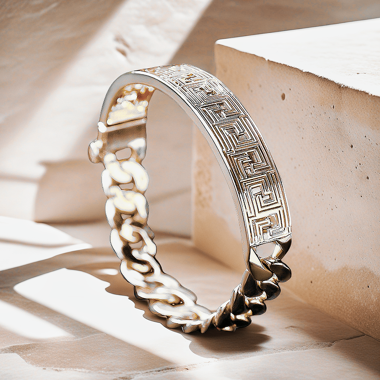 Greek Key Hollow Sterling Silver/9k/14k/18k Bracelet Chain (Item No. GB0003）