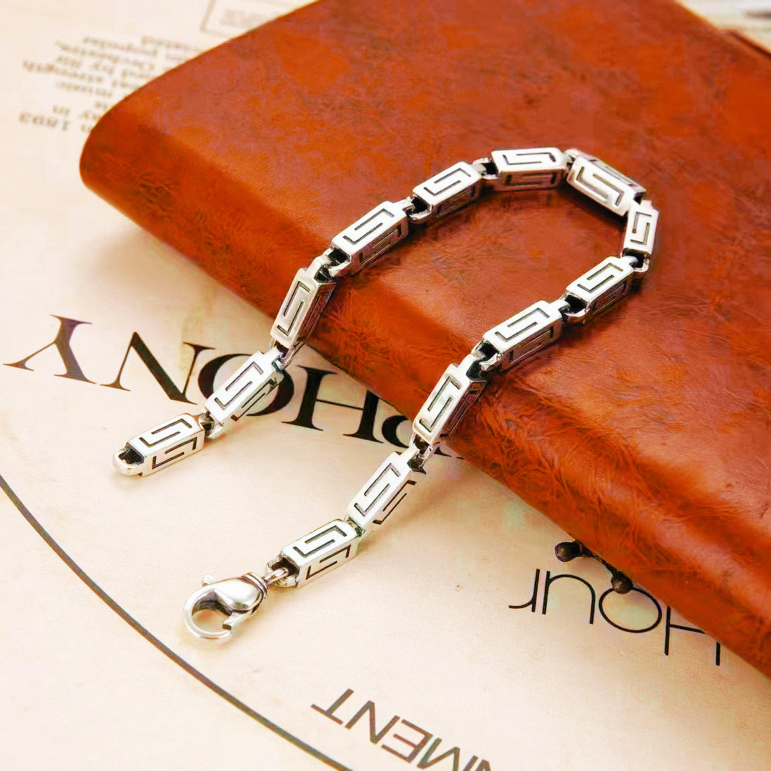 Greek Key Silver Bracelet (Item No. B0644）