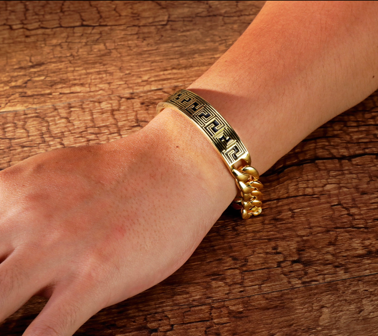 Greek Key Enamel Sterling Silver/9k/14k/18k Bracelet Chain (Item No. GB0004）