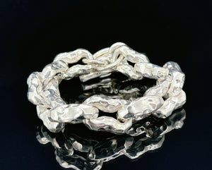 Heavy Metal Hammered Silver Bracelet (Highly Polished) (Item No.B0565)