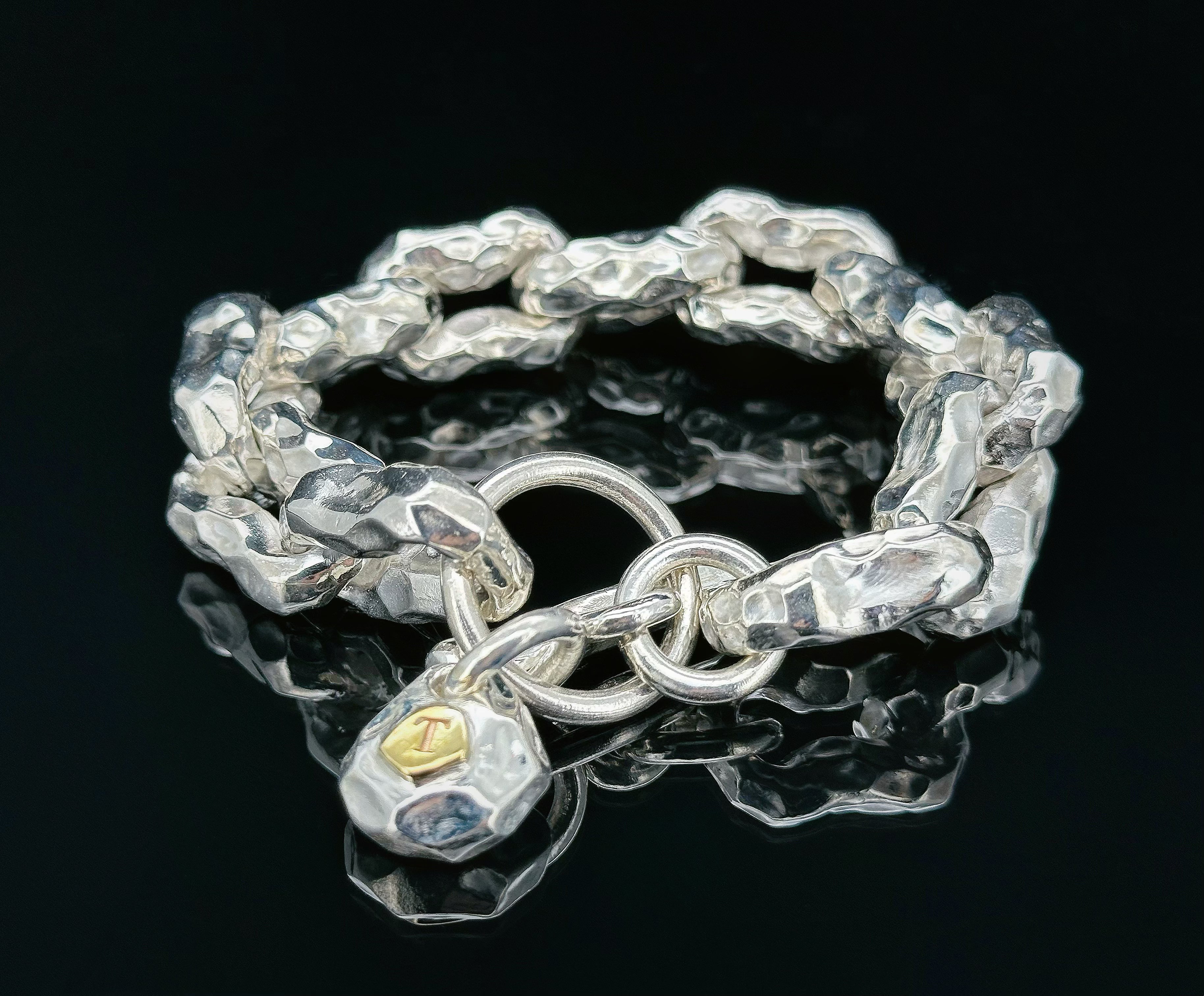 Heavy Metal Hammered Silver Bracelet (Highly Polished) (Item No.B0565)