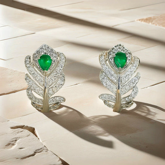 Feather Gold Diamond Emerald Earring (Item No. VT080）