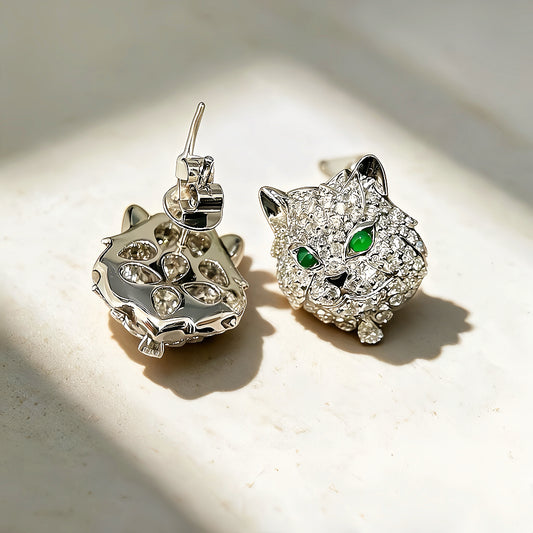 Cat 18k Gold Diamond Emerald Earring (Item No. VT437）