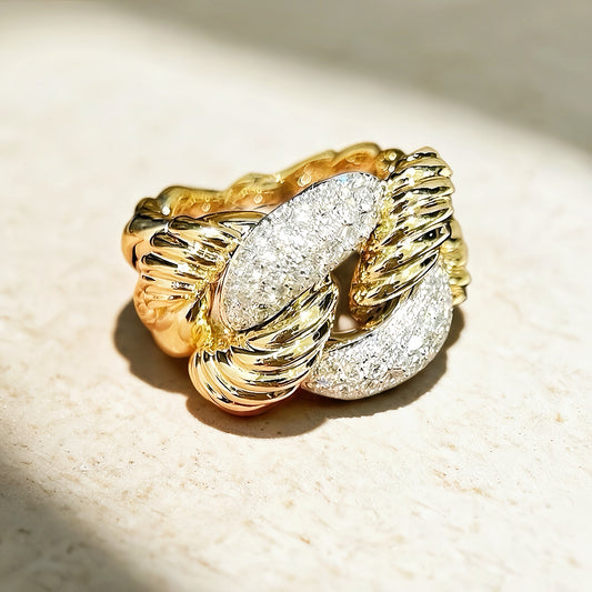 Large Vintage Cuban 18k Gold Diamond Ring (Item No. VT007）