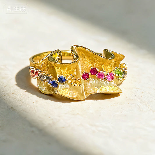 Vintage Flower 18k Gold Sapphire Ring (Item No. VT137）
