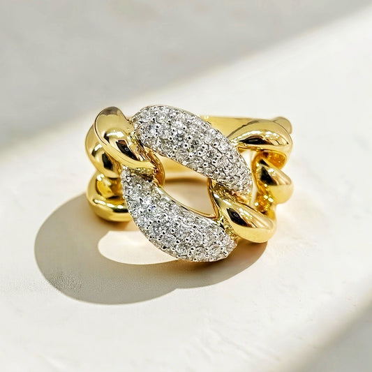 Vintage Cuban 18k Gold Diamond Ring (Item No. VT140）