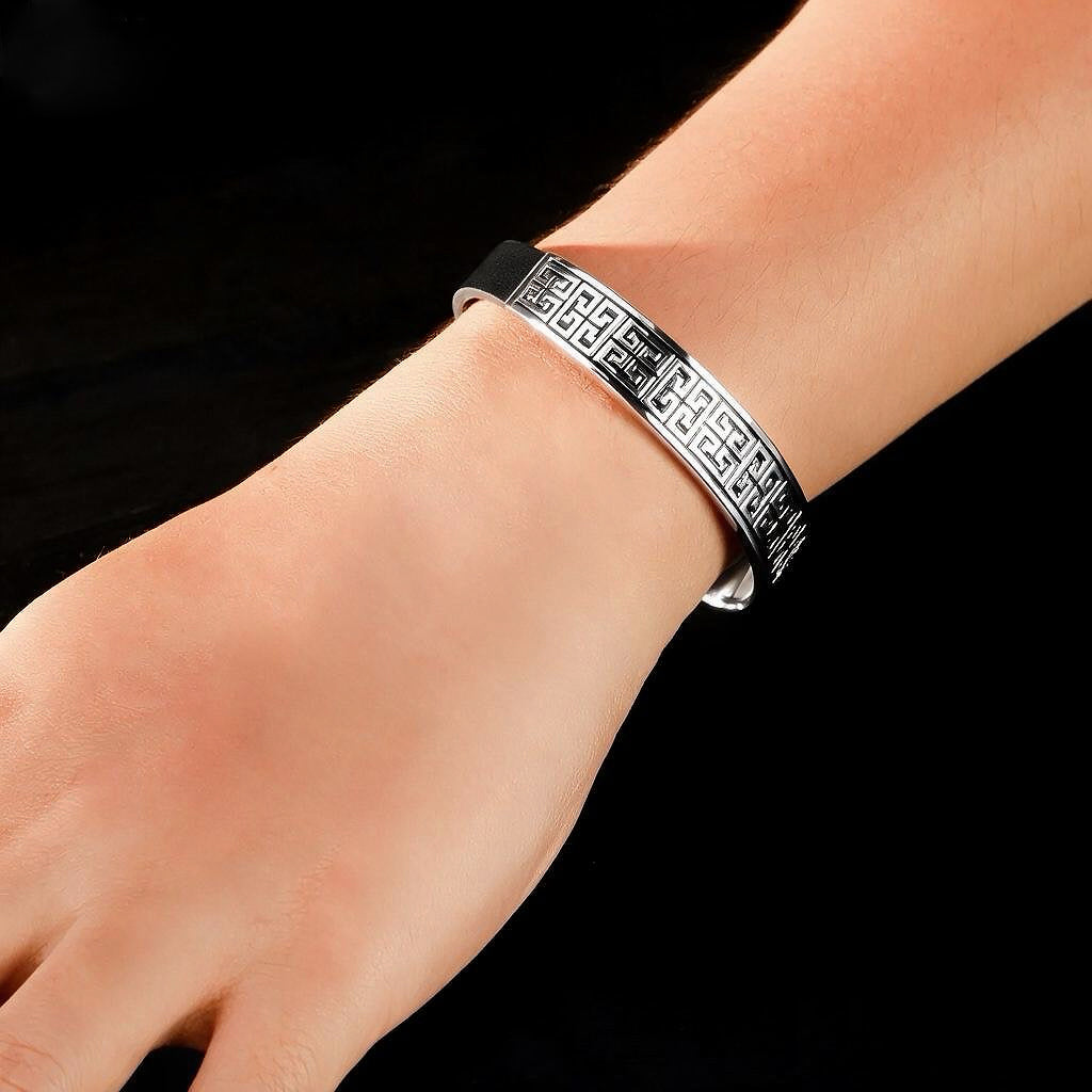 Greek Key Silver Enamel Leather Gold Bangle (Item No. TDBS0008）