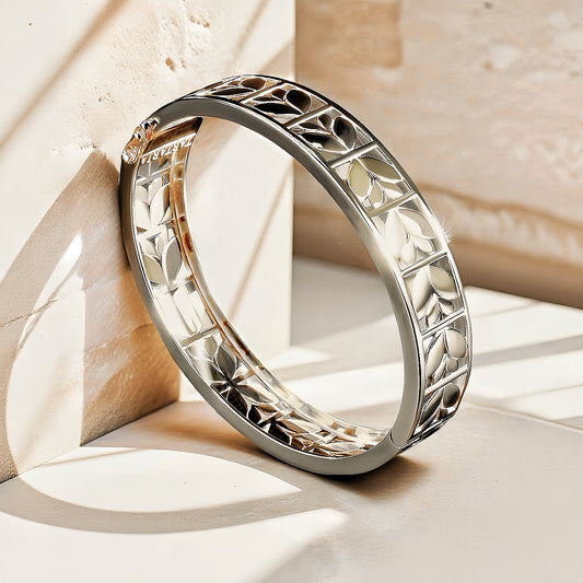 Greek Key Hollow Leaf Silver Bangle (Item No. TDBS0017)