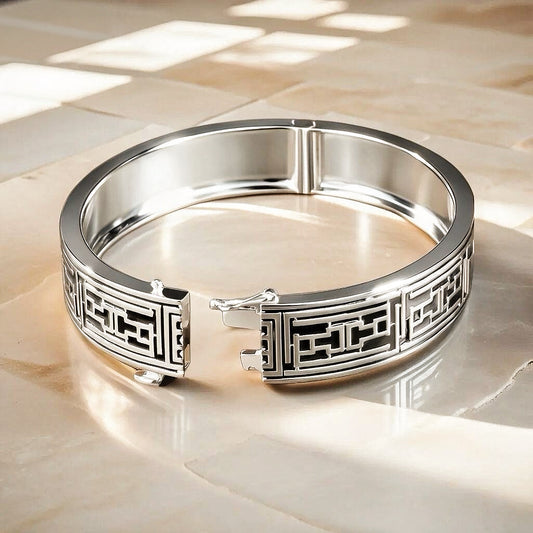 Greek Key Enamel Silver Bangle (Item No. TDBS0013）