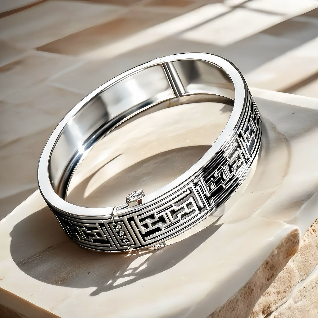 Greek Key Enamel Silver Bangle (Item No. TDBS0013）