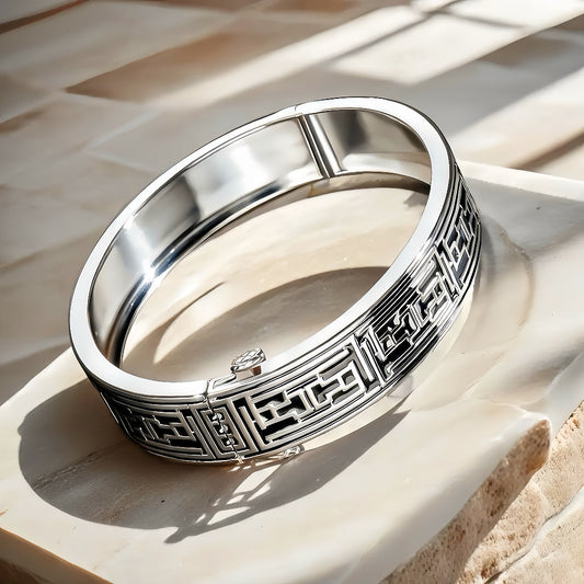 Greek Key Enamel Silver Bangle (Item No. TDBS0013）