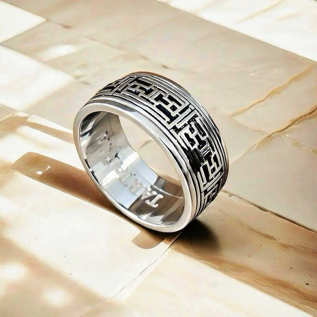 Enamel Greek Key Silver Ring (Item No. TDRS0003）
