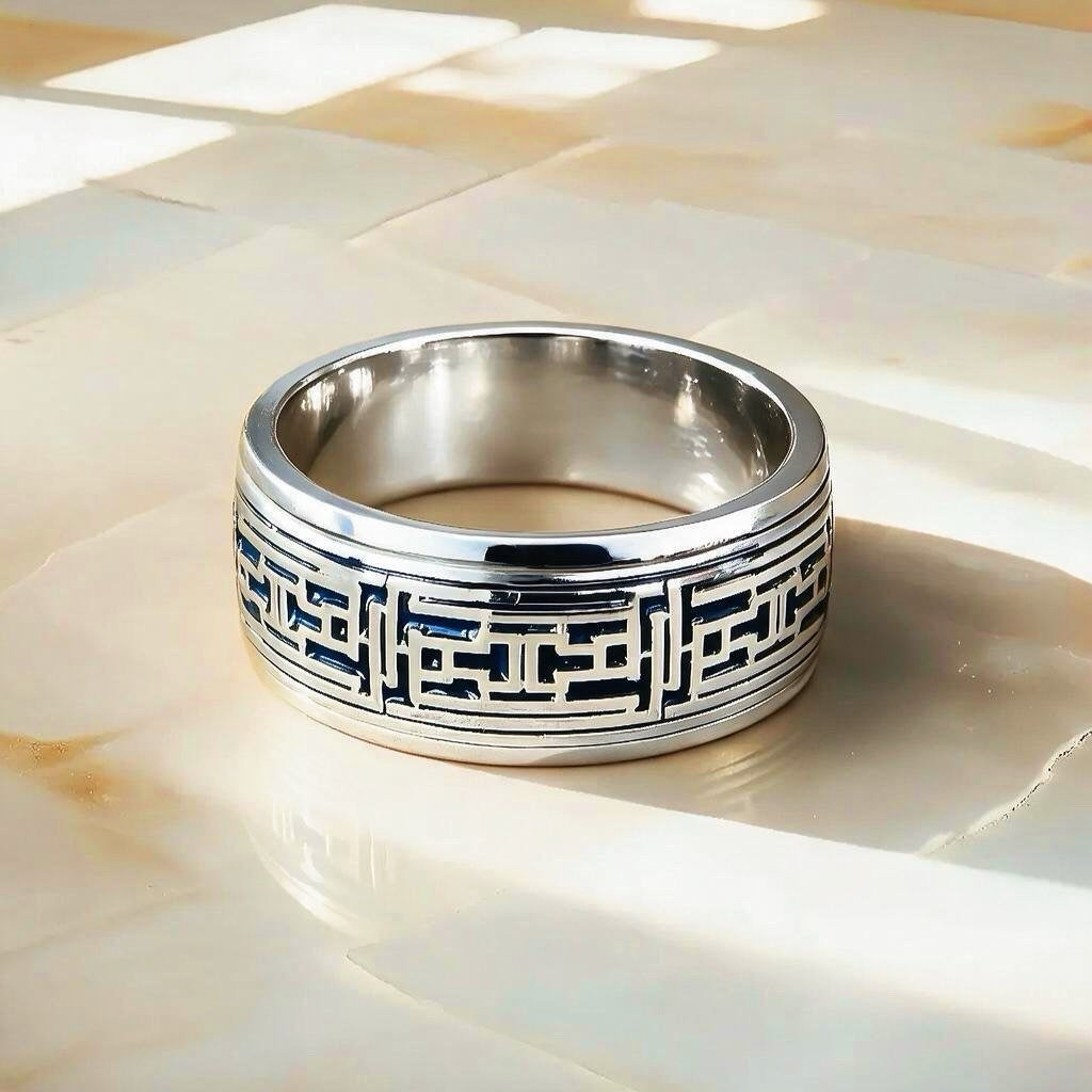 Enamel Greek Key Silver Ring (Item No. TDRS0003）