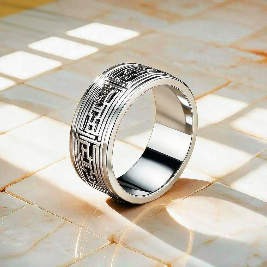 Enamel Greek Key Silver Ring (Item No. TDRS0003）