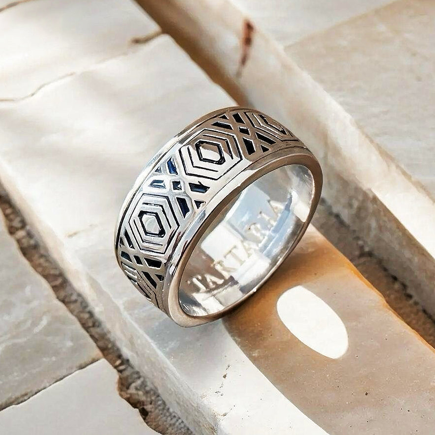 Enamel Greek Key Silver Ring (Item No. TDRS0001）