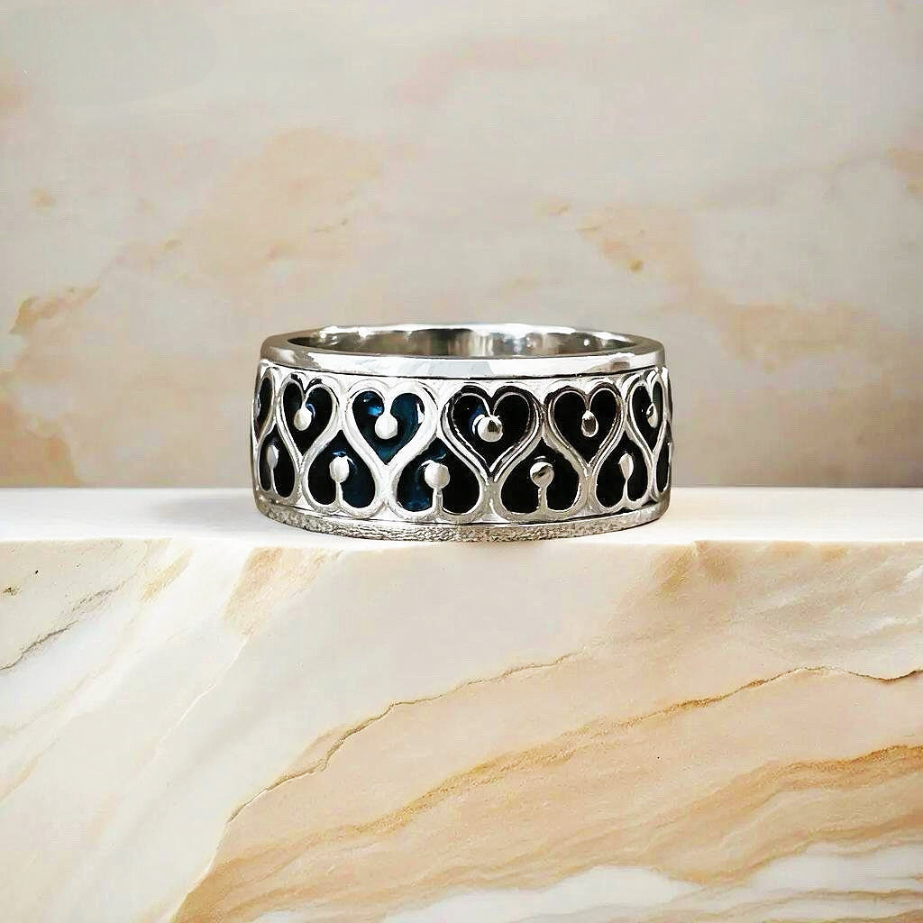 Enamel Greek Key Silver Ring (Item No. TDRS0002）