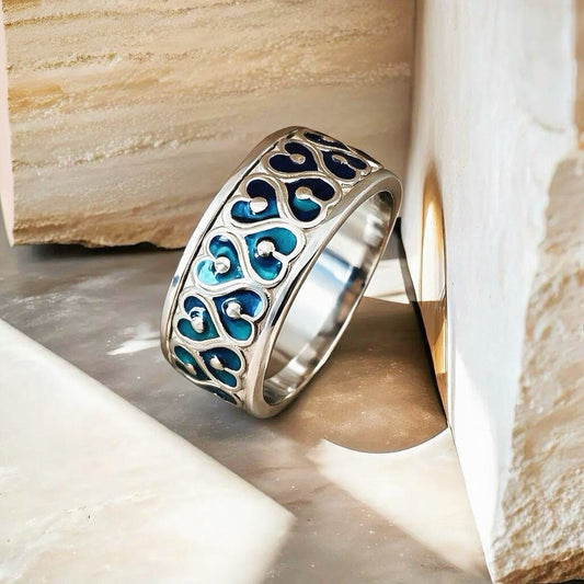 Rotatable Enamel Greek Key Silver Ring (Item No. TDRS0002）