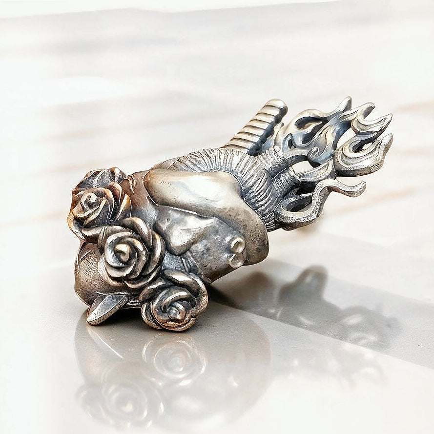 Heart & Rose Silver Pendant (Item No. SC034)