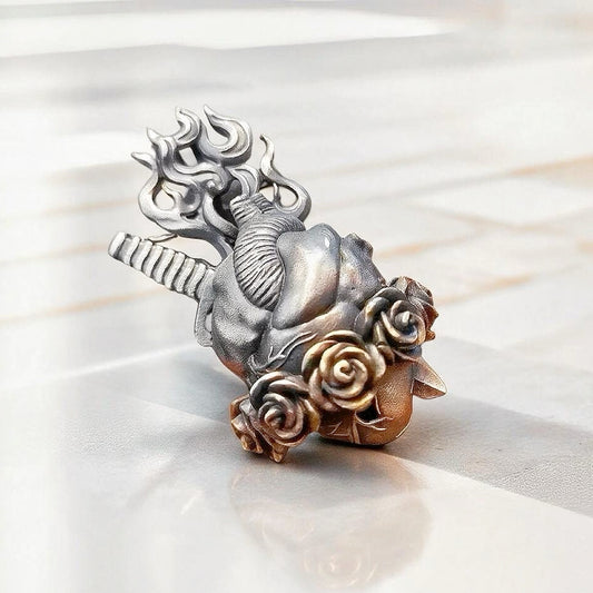 Heart & Rose Silver Pendant (Item No. SC034)