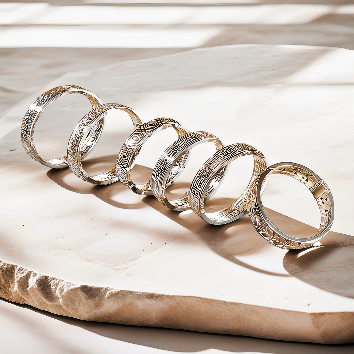 Greek Key Hollow Leaf Silver Bangle (Item No. TDBS0017)