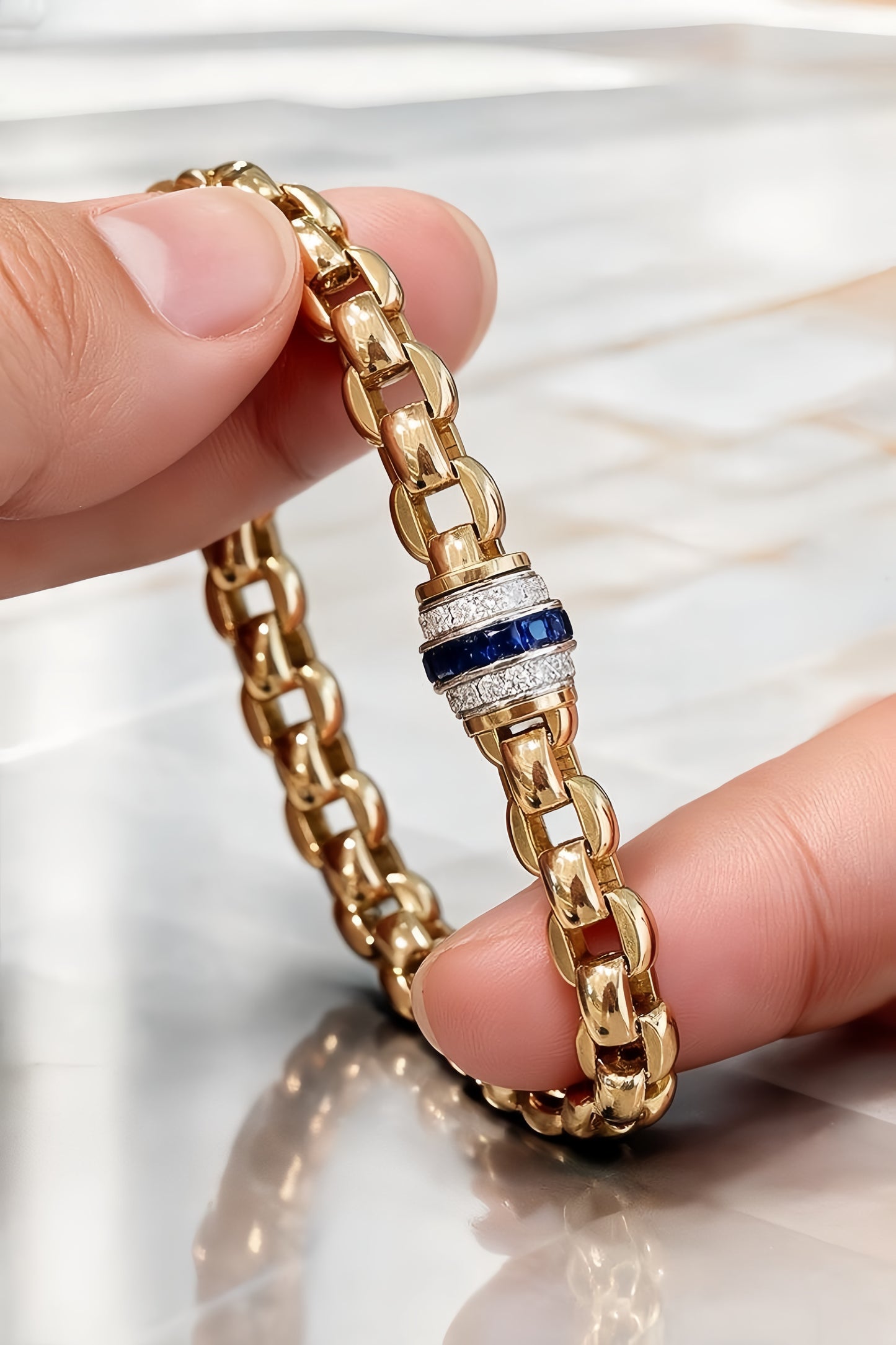 Elastic 18k Gold  Diamond Sapphire Bracelet (Item No. VT497）