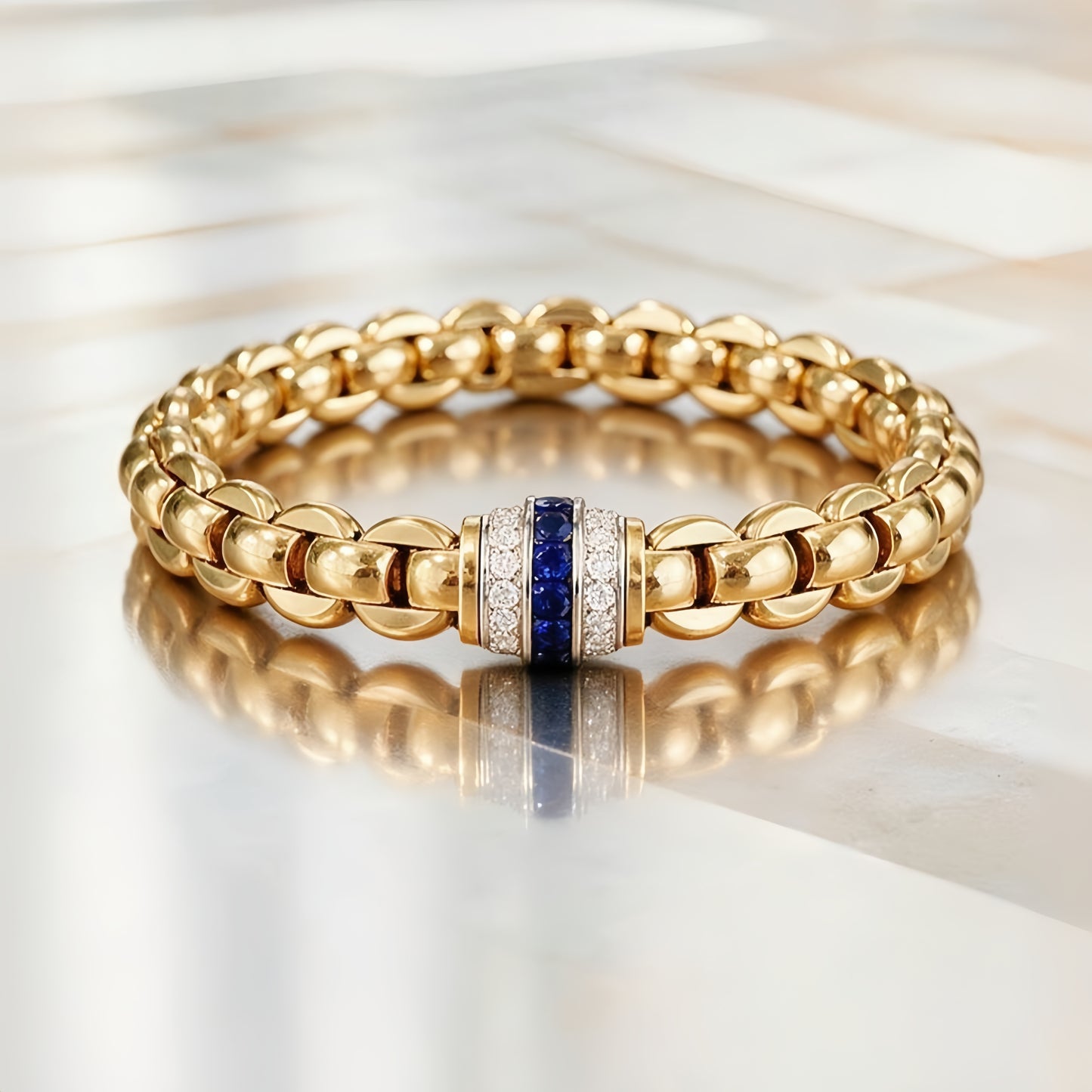 Elastic 18k Gold  Diamond Sapphire Bracelet (Item No. VT497）