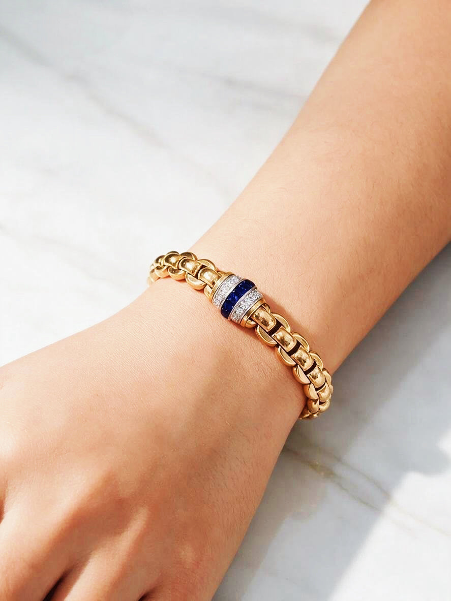 Elastic 18k Gold  Diamond Sapphire Bracelet (Item No. VT497）