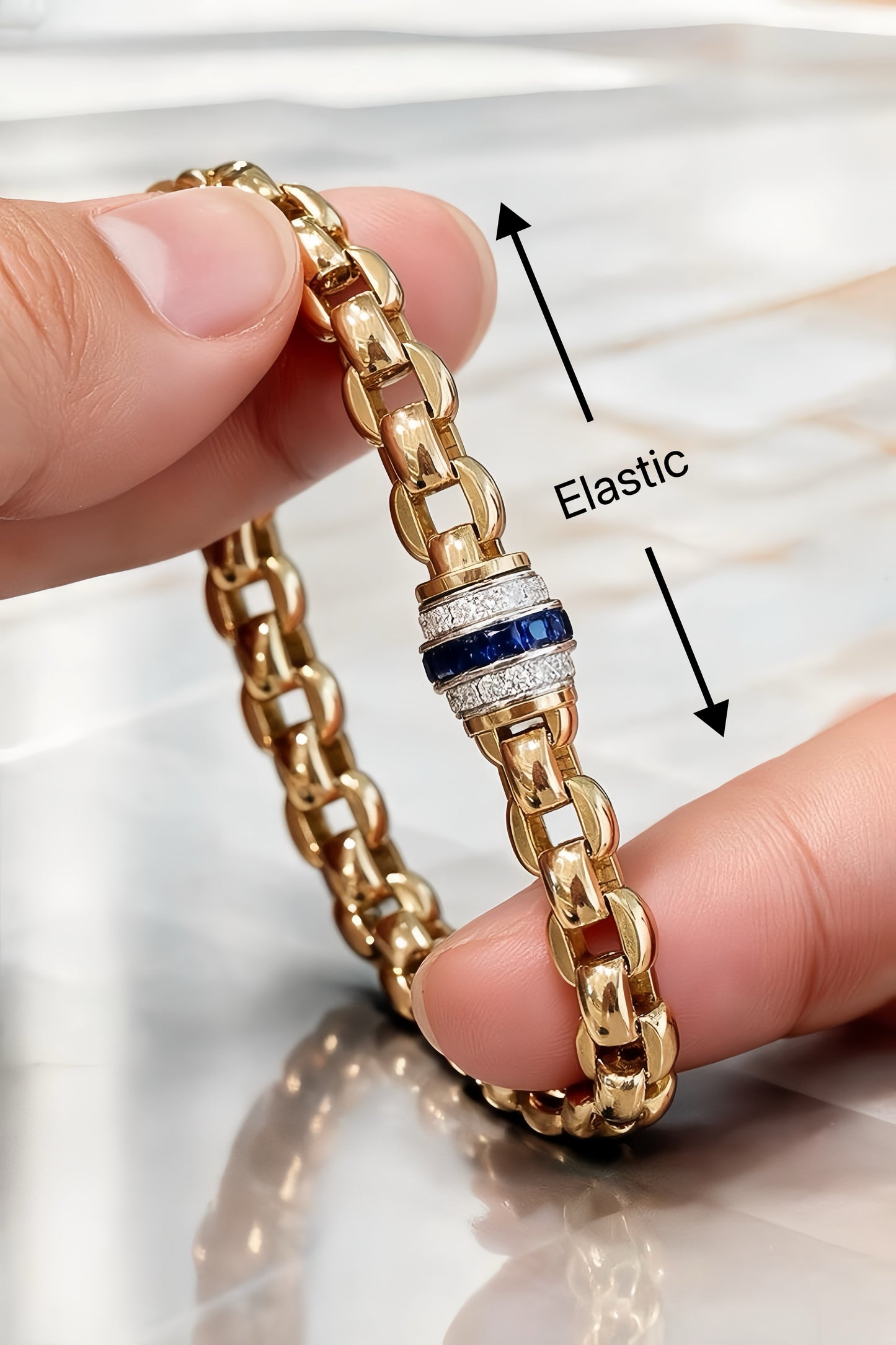 Elastic 18k Gold  Diamond Sapphire Bracelet (Item No. VT497）
