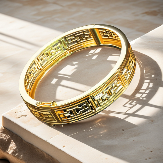 Greek Key Hollow Sterling Silver/9k/14k/18k Gold Bangle(Item No. GB0015）