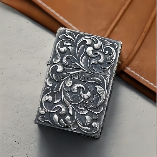 Vintage Flower Silver Zippo Lighter Case  (Item No. L0003)