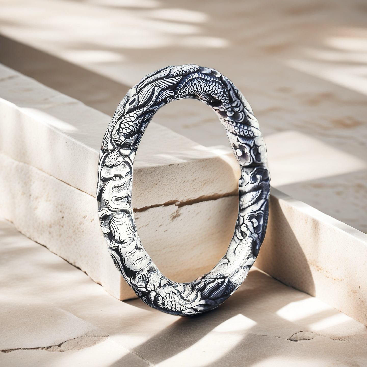 Two Dragons Silver Bangle (Item No. B0105)