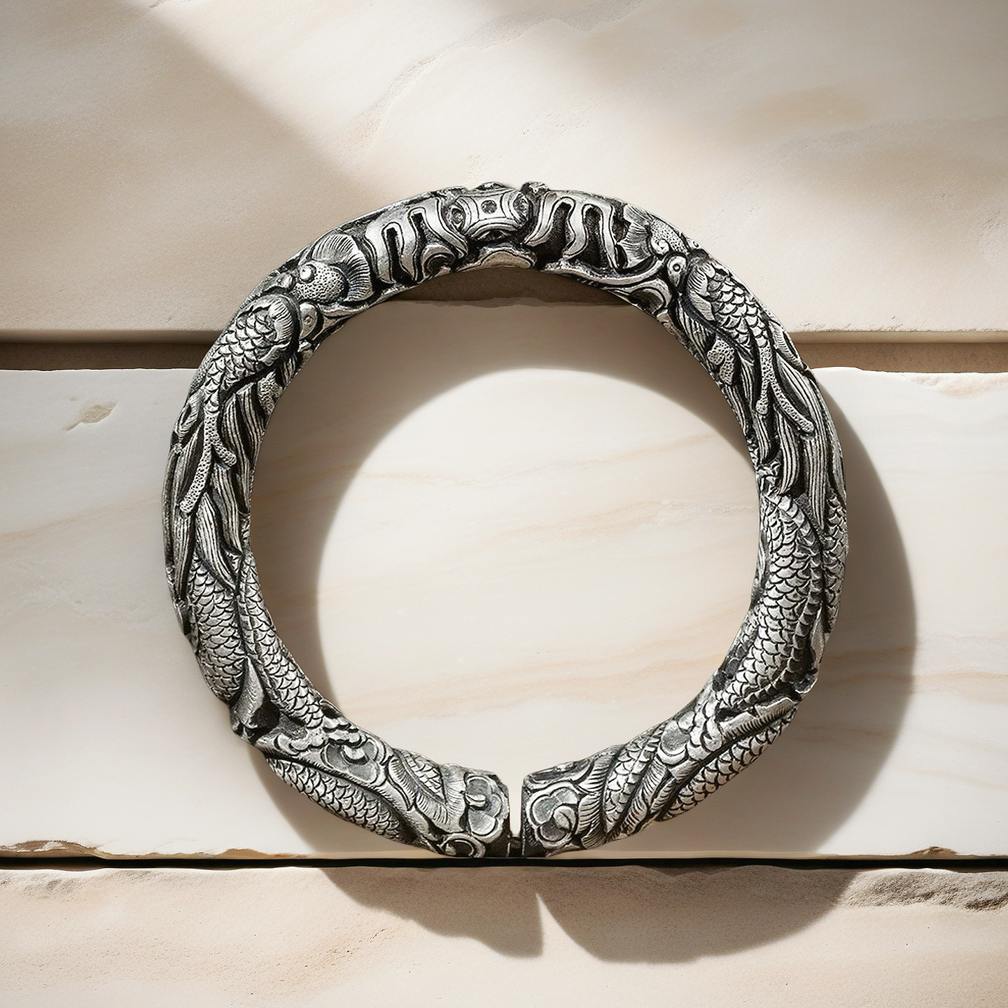 Two Dragons Silver Bangle (Item No. B0105)