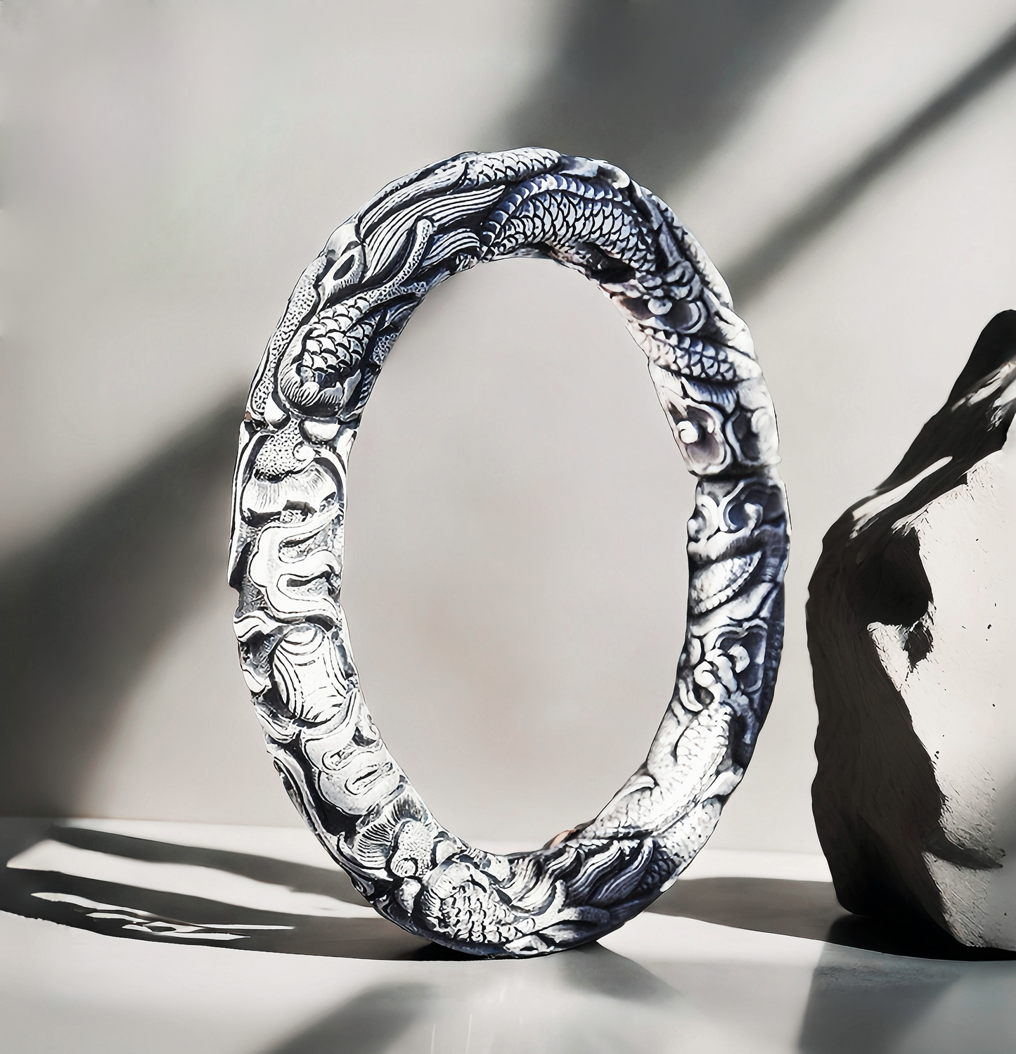 Two Dragons Silver Bangle (Item No. B0105)