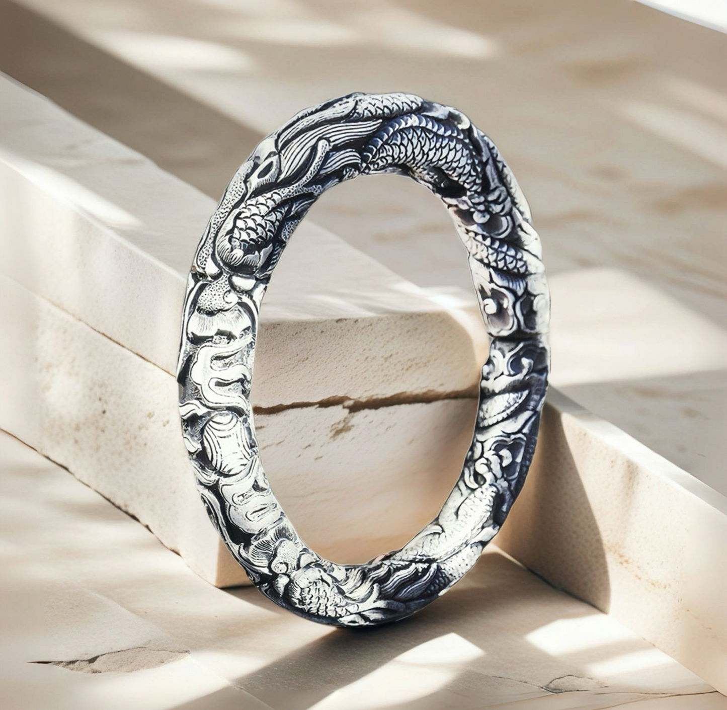 Two Dragons Silver Bangle (Item No. B0105)