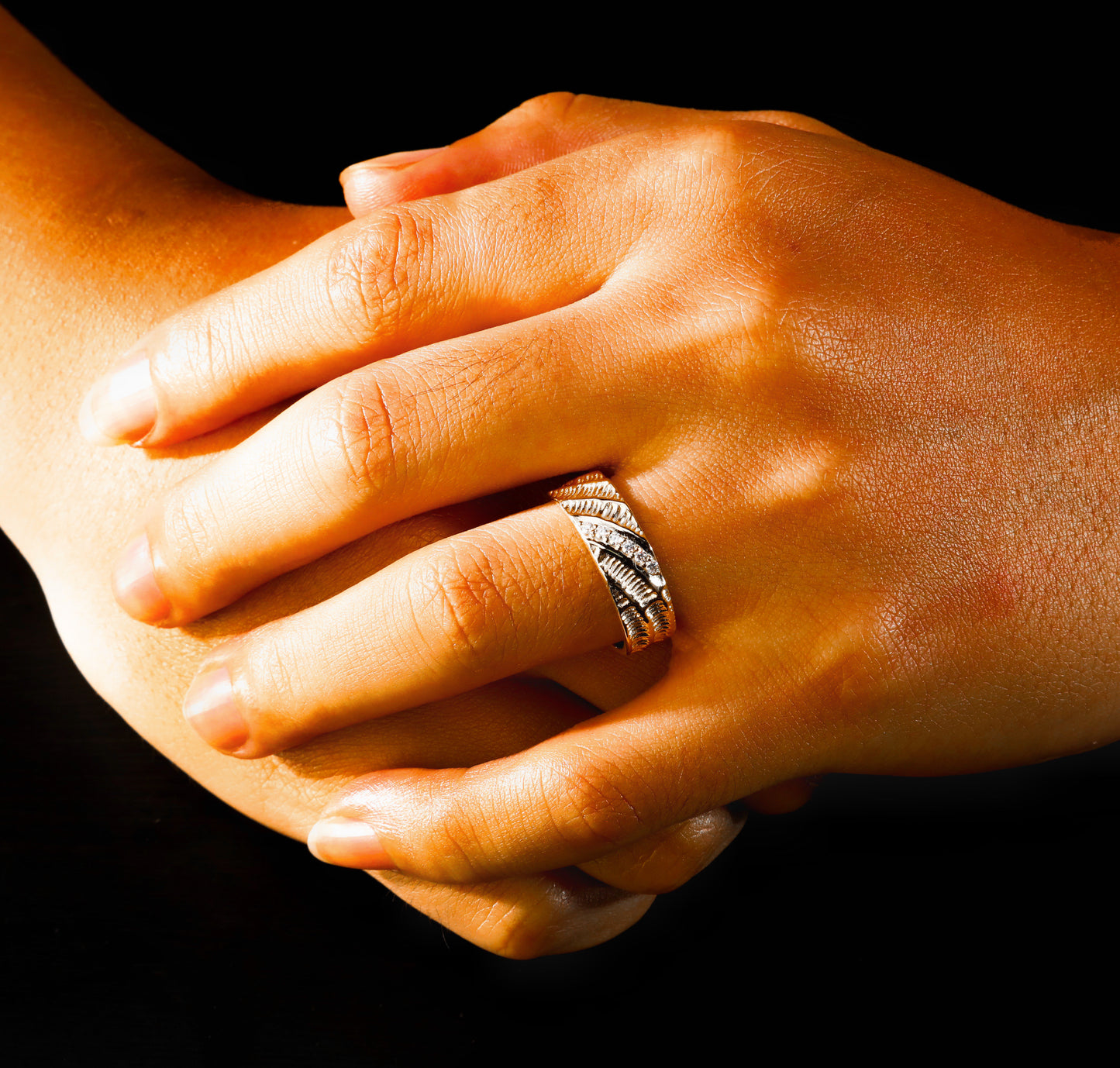 Dual Flow Diamond 925 Sterling Silver/9k/14k/18k Gold Ring (Item No. GR0006）