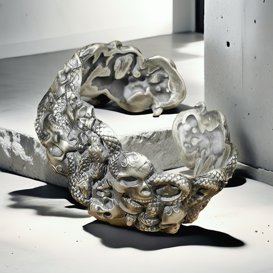 Large Vintage Skull Silver Bangle (Item No. B0109)