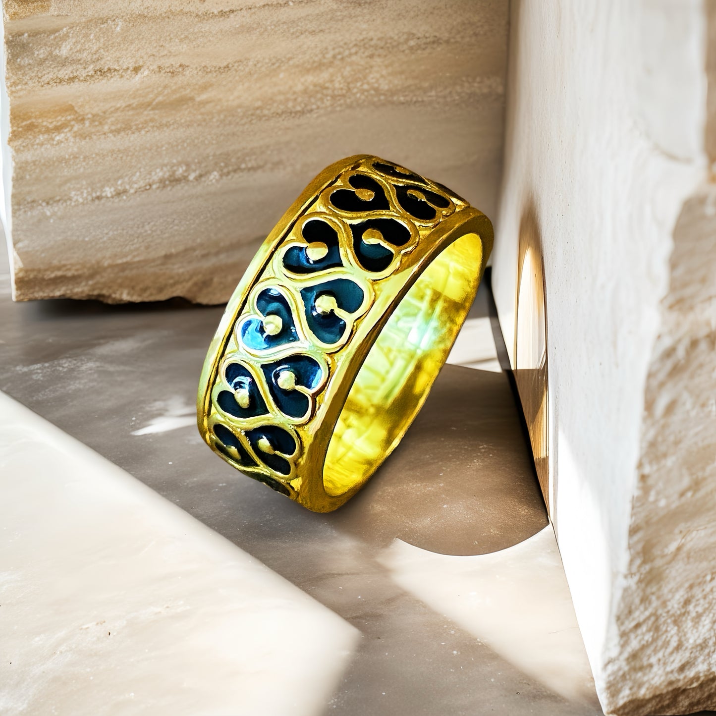 Rotatable Enamel Greeky Key Sterling Silver/9k/14k/18k Gold Ring (Item No. GR0002）