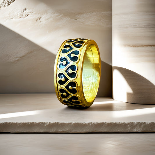 Rotatable Enamel Greeky Key Sterling Silver/9k/14k/18k Gold Ring (Item No. GR0002）