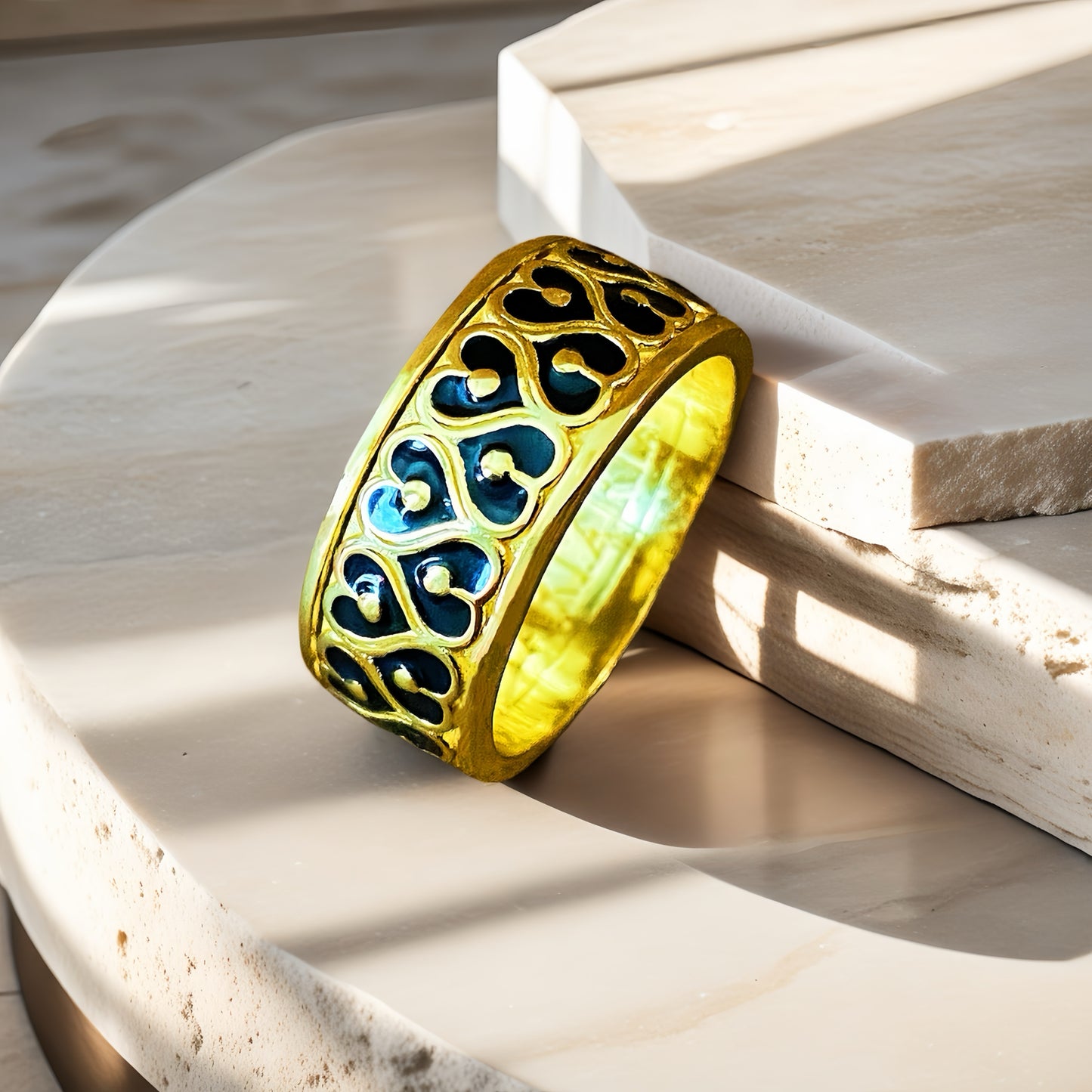 Rotatable Enamel Greeky Key Sterling Silver/9k/14k/18k Gold Ring (Item No. GR0002）