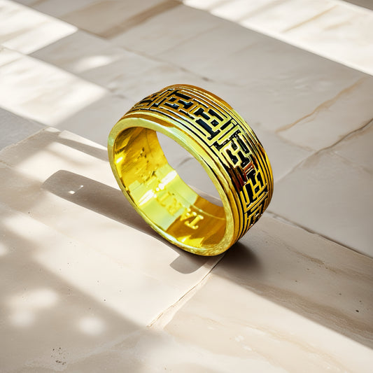 Rotatable Enamel Greek Key Sterling Silver/9k/14k/18k Gold Ring (Item No. GR0003）