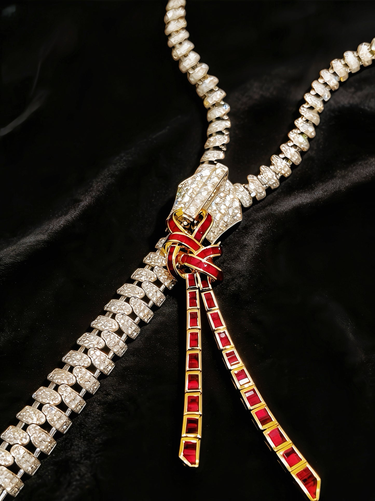 Vintage Zip 18k Gold Diamond Ruby Necklace (Item No. VT211）