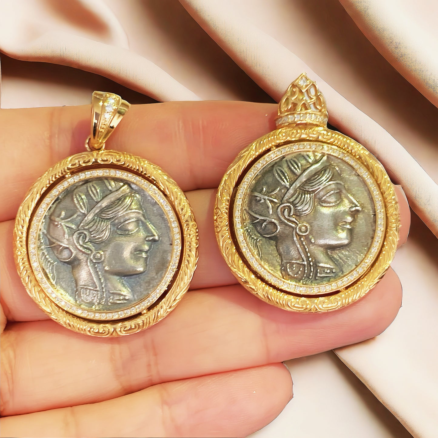 Athena Owl Ancient Greek Coin Medallion 18k Gold Pendant  (Item No. COIN006）