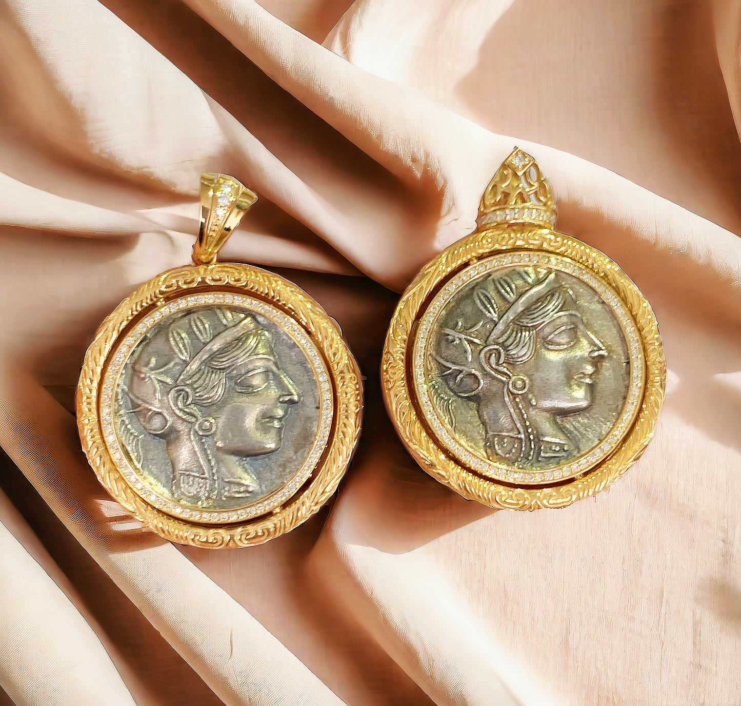 Athena Owl Ancient Greek Coin Medallion 18k Gold Pendant  (Item No. COIN006）