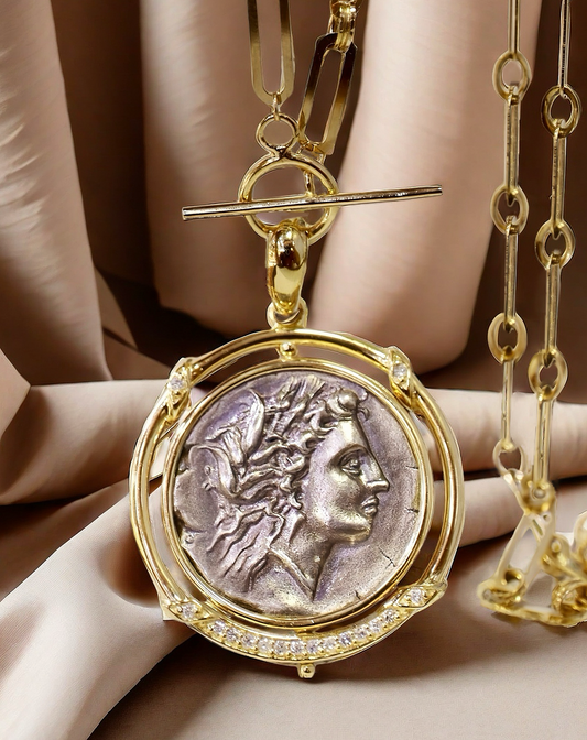 Demeter Ancient Greek Coin Medallion 18K Gold Pendant (Item No. COIN010）