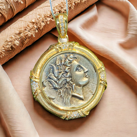 Demeter Ancient Greek Coin Medallion 18K Gold Pendant (Item No. COIN018）