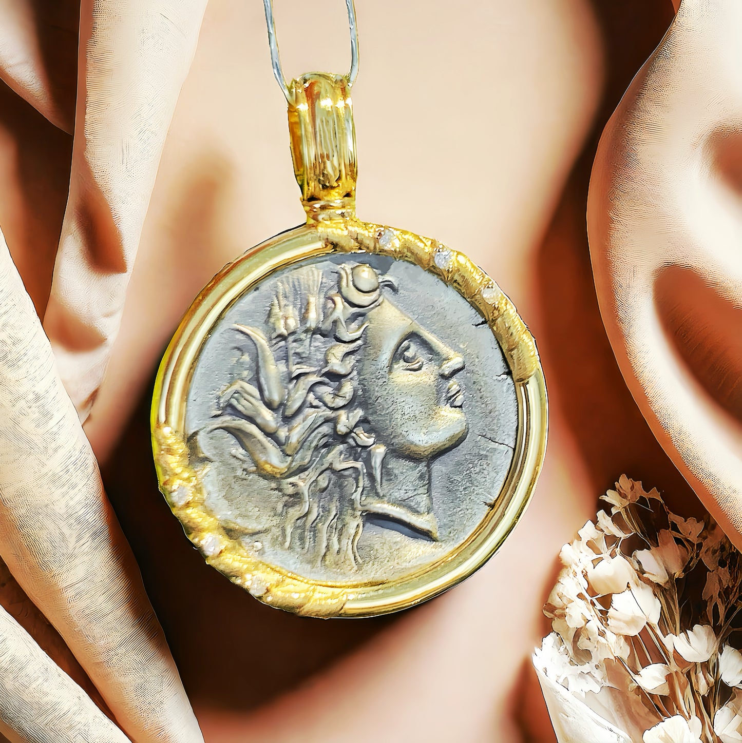 Demeter Ancient Greek Coin Medallion Gold Pendant (Item No. COIN020）